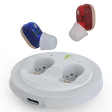 Amplificatore audio stealth per apparecchi acustici per anziani con ricarica USB Mini In-Ear (rosso e blu)