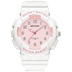SANDA Small Fresh Digital All-match impermeabile luminoso orologio da studente (bianco rosa)