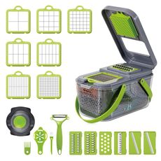 Tritatutto per alimenti multifunzionale 22 in 1, grattugia, cipolla, verdure, con 13 lame in acciaio inossidabile (grigio)