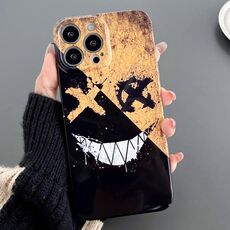 Custodia per PC con foro preciso per iPhone 15 Pro (nero giallo sorridente)