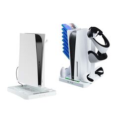 Per PS5 ipaly Host Base di raffreddamento multifunzionale VR2 Maniglia Supporto di ricarica Rack di archiviazione del disco (bianco)