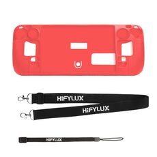 Per Steam Deck Hifylux ST-PF14 Custodia in silicone per console di gioco Antigraffio Custodia portatile antiscivolo Cordino (rosso)
