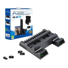 Per PS4 / PS4 Slim / PS4 Pro Ventola di raffreddamento Stand Console Verticale Stand Cooler con caricatore doppio controller (nero)