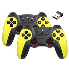 KM-029 2.4G Uno per due doppi Controller wireless Supporto PC / Linux / Android / TVbox (giallo limone)