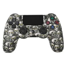 Per controller di gioco Bluetooth wireless PS4 con maniglia di gioco a doppia vibrazione con striscia luminosa (teschio occhio verde)