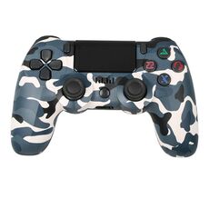Per controller di gioco Bluetooth wireless PS4 con maniglia di gioco a doppia vibrazione con striscia luminosa (blu mimetico)