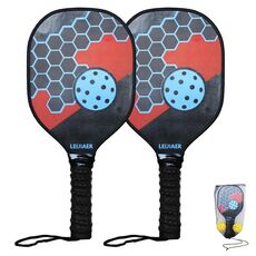 LEIJIAER Set di paddle per pickleball in legno di carbonio imitazione 1 paio con 2 palline (rosso)