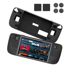 JYS JYS-SD011 Per Steam Deck 7 pz/set Custodia in silicone host con cappuccio joystick + set di adesivi touch board (nero)
