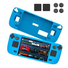 JYS JYS-SD011 Per Steam Deck 7 pz/set Custodia in silicone host con cappuccio joystick + set di adesivi touch board (blu)