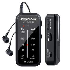 SH-05 Mini test di ascolto Radio speciale FM/AM a due bande di tipo pin con clip posteriore (nero)