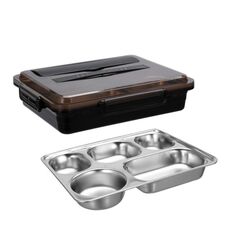 Bento Box per dormitorio studentesco isolato a tenuta stagna con scatola per il pranzo in acciaio inossidabile 304, specifiche: 5 griglie nere