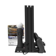 Per PS4/PS4 Pro/PS4 Slim Host iplay Staffa di stoccaggio base di raffreddamento multifunzione per ricarica a doppio posto (nero)