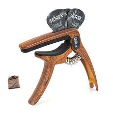 Galux GC501A Clip per chitarra acustica, clip in metallo per ukulele folk con custodia, colore: motivo legno scuro