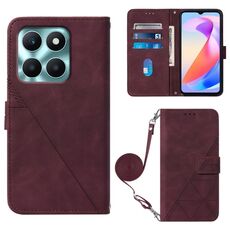 Custodia per cellulare in pelle con custodia a tracolla in rilievo 3D per Honor X6a (vino rosso)