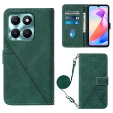 Custodia per cellulare in pelle con custodia a tracolla in rilievo 3D per Honor X6a (verde scuro)