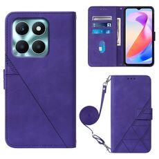Custodia per telefono in pelle flip con tracolla in rilievo 3D per Honor X6a (viola)