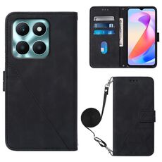 Custodia per cellulare in pelle con custodia a tracolla in rilievo 3D per Honor X6a (nera)