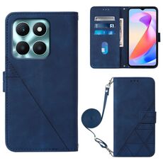 Custodia per telefono in pelle flip con tracolla in rilievo 3D per Honor X6a (blu)