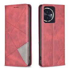 Custodia per telefono in pelle magnetica con texture romboidale per Honor 100 (rossa)