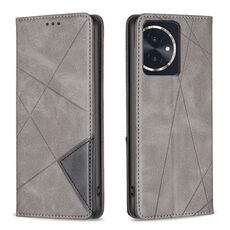 Custodia per telefono in pelle magnetica con texture romboidale per Honor 100 (grigio)