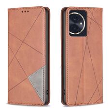 Custodia per telefono in pelle magnetica con texture romboidale per Honor 100 (marrone)