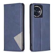 Custodia per telefono in pelle magnetica con texture romboidale per Honor 100 (blu)