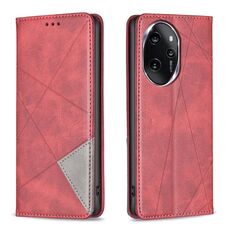 Custodia per telefono in pelle magnetica con texture romboidale per Honor 100 Pro (rossa)