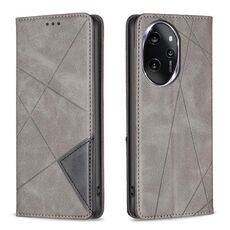 Custodia per telefono in pelle magnetica con texture romboidale per Honor 100 Pro (grigio)