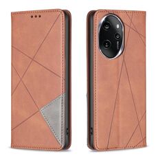 Custodia per telefono in pelle magnetica con texture romboidale per Honor 100 Pro (marrone)