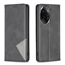 Custodia per telefono in pelle magnetica con texture romboidale per Honor 100 Pro (nera)