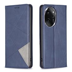 Custodia per telefono in pelle magnetica con texture romboidale per Honor 100 Pro (blu)