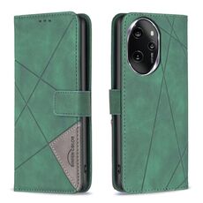 Custodia per telefono in pelle con trama romboidale con fibbia magnetica per Honor 100 Pro (verde)
