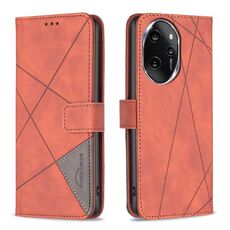 Custodia per telefono in pelle con trama romboidale con fibbia magnetica per Honor 100 Pro (marrone)