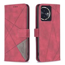 Custodia per telefono in pelle con trama romboidale con fibbia magnetica per Honor 100 (rossa)