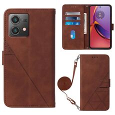 Per Motorola Moto G84 Custodia a tracolla in pelle con vibrazione 3D in rilievo (marrone)