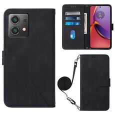 Custodia per cellulare in pelle con custodia a tracolla in rilievo 3D per Motorola Moto G84 (nera)