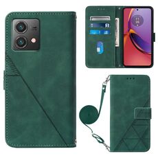 Per Motorola Moto G84 Custodia a tracolla in pelle con vibrazione 3D in rilievo (verde scuro)