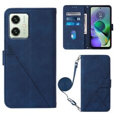 Per Motorola Moto G54 Custodia a tracolla in pelle con vibrazione 3D in rilievo (blu)