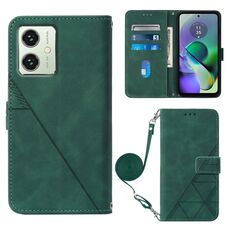 Custodia per telefono in pelle con custodia a tracolla in rilievo 3D per Motorola Moto G54 (verde scuro)