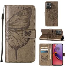 Custodia per cellulare in pelle con farfalla goffrata per Motorola Moto G84 (grigio)