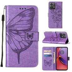 Custodia per cellulare in pelle con farfalla goffrata per Motorola Moto G84 (viola)
