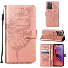 Custodia per telefono in pelle con farfalla goffrata per Motorola Moto G84 (oro rosa)