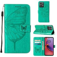 Custodia per cellulare in pelle con farfalla goffrata per Motorola Moto G84 (verde)
