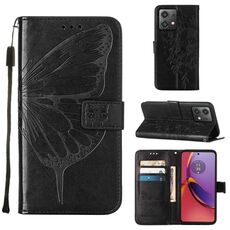 Custodia per cellulare in pelle con farfalla goffrata per Motorola Moto G84 (nera)