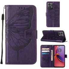 Custodia per cellulare in pelle con farfalla goffrata per Motorola Moto G84 (viola scuro)
