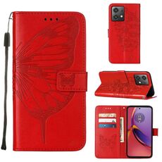 Custodia per cellulare in pelle con farfalla goffrata per Motorola Moto G84 (rossa)
