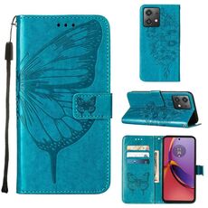 Custodia per cellulare in pelle con farfalla goffrata per Motorola Moto G84 (blu)
