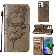 Custodia per cellulare in pelle con farfalla goffrata per Motorola Moto G54 (grigio)
