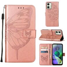 Custodia per telefono in pelle con farfalla goffrata per Motorola Moto G54 (oro rosa)
