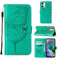 Custodia per telefono in pelle con farfalla goffrata per Motorola Moto G54 (verde)